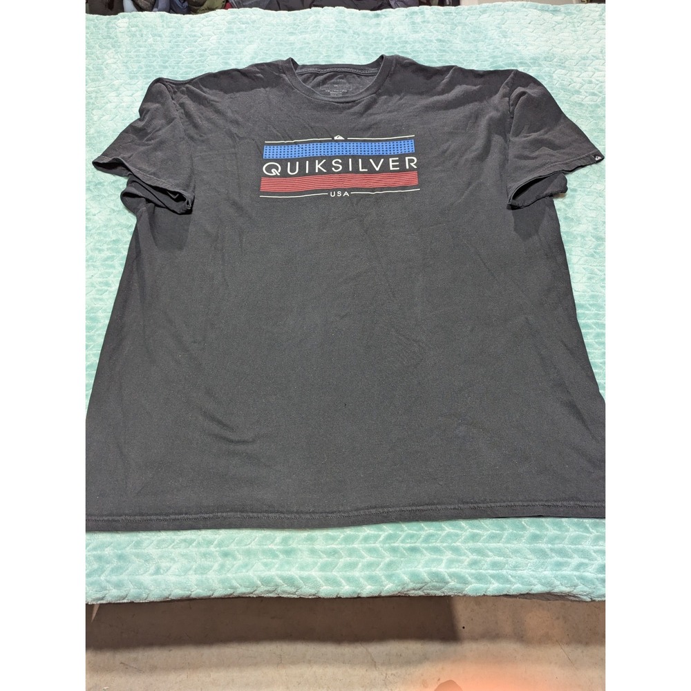 Quiksilver Mens Graphic‎ T-Shirt XXL Black USA Stars Stripes Short Sleeve Tee